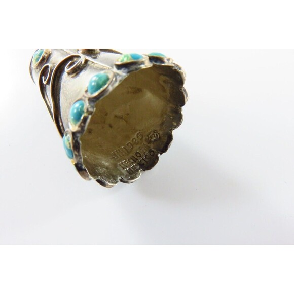 Vintage Sterling Silver Sewing Thimble Sz 11 Turquoise Accented Eagle 3 JMA - Picture 6 of 7